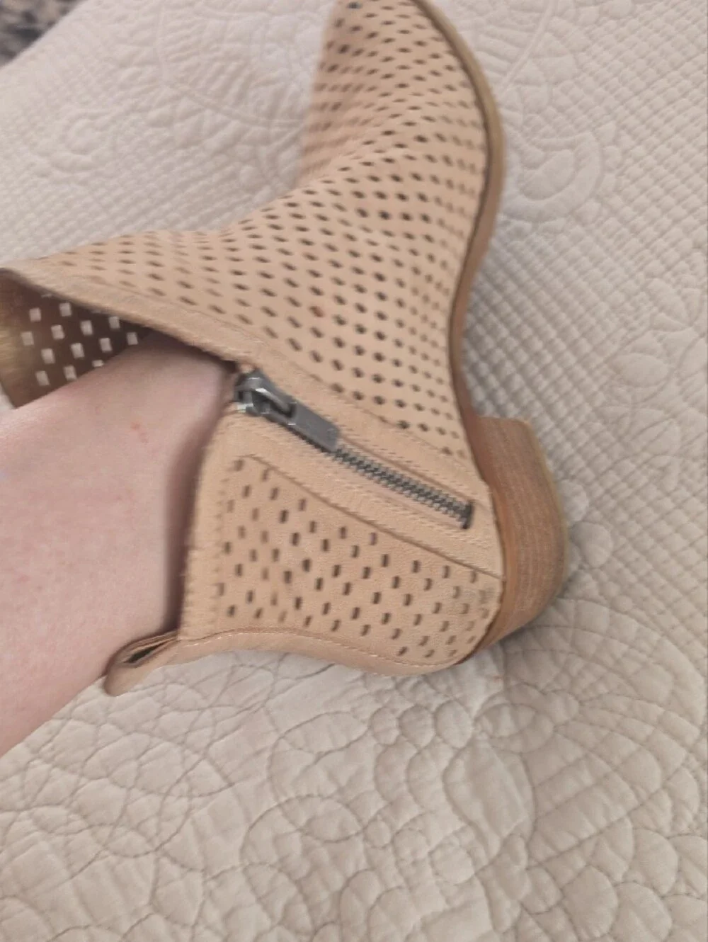 Lucky Brand Perforated Light Tan Women's Ankle Boots with Side Zip On Both Sides